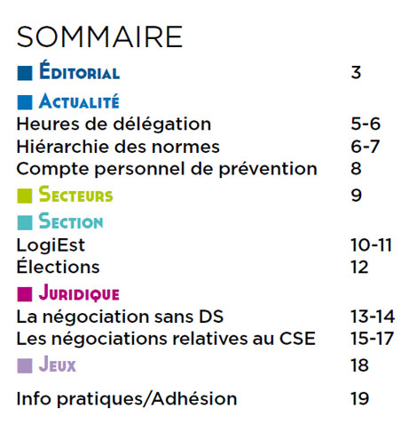 Sommaire du Magazine ECHO 67 - BATI-MAT-TP CFTC