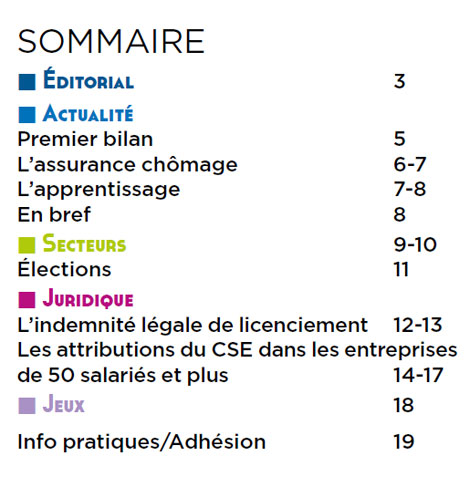 Sommaire du Magazine ECHO 69 - BATI-MAT-TP CFTC
