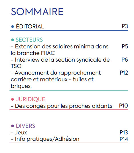 Sommaire du Magazine ECHO 96 - BATI-MAT-TP CFTC
