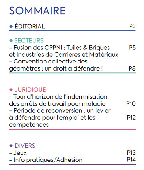 Sommaire du Magazine ECHO 103 - BATI-MAT-TP CFTC